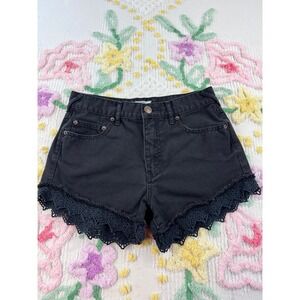 Free People Black Lace Trim Denim‎ High Rise Cutoff Shorts Women's Size 25